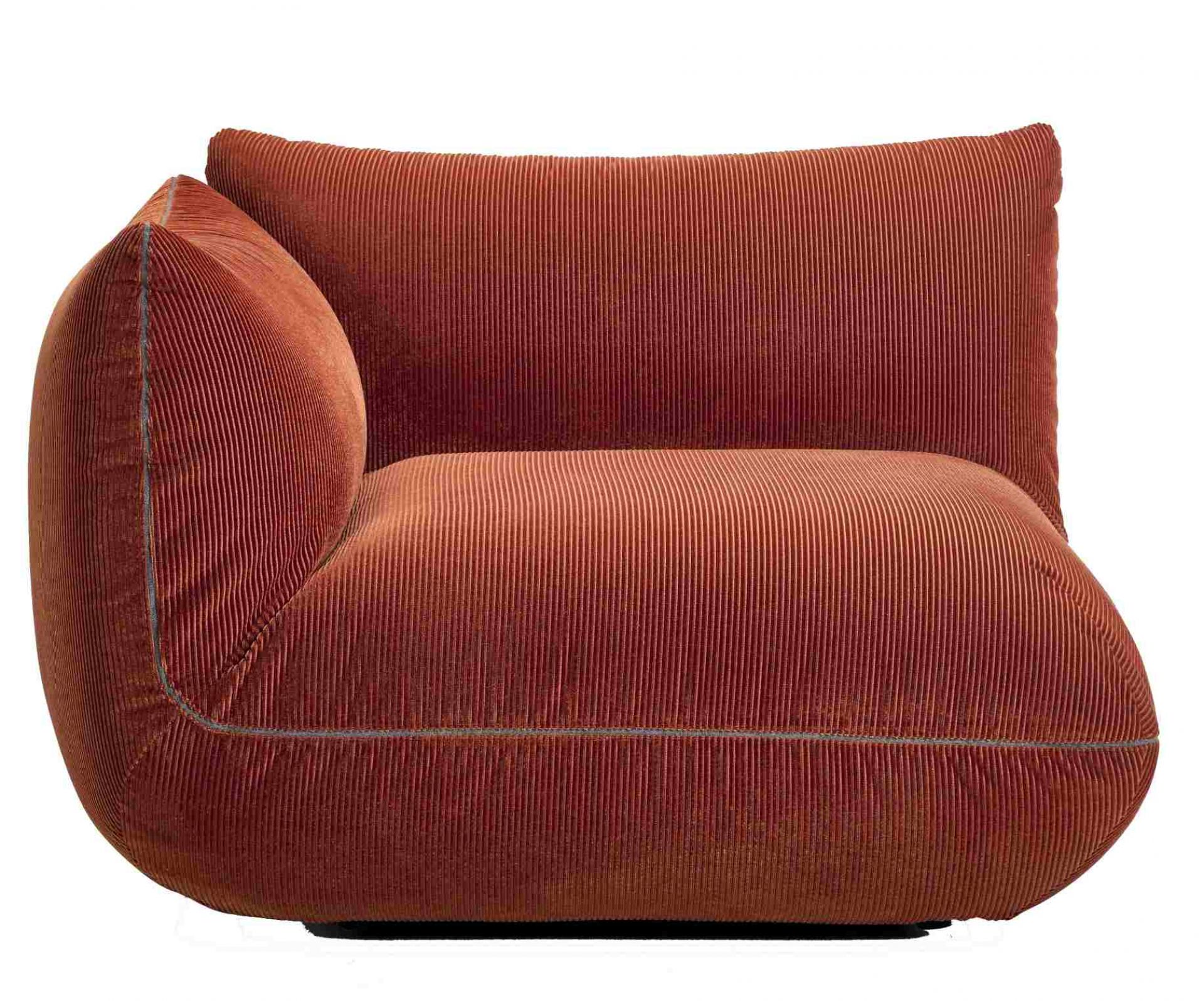 Jalis 21 Modulsofa von Cor, Einzelmodul in Kordoptik, terracottafarben, mit Armlehne. Bequemes Lounge Möbel.